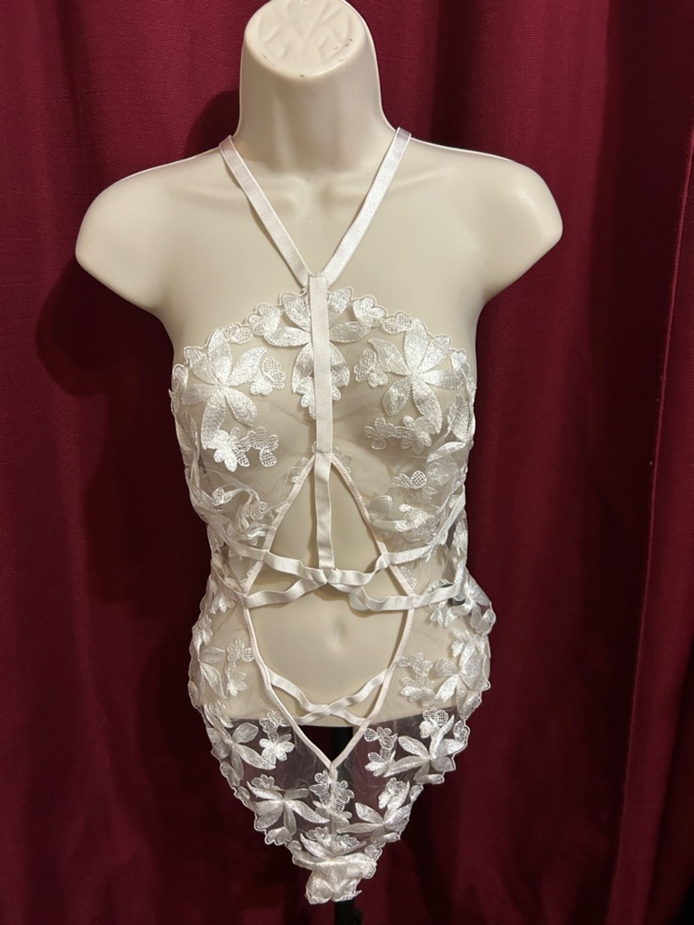 Victoria's Secret Ivory Lace Cutout Bodysuit